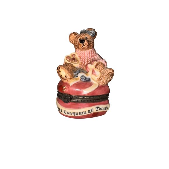 Bear-Themed Ceramic Trinket Box With Mini Bear Figurine By Bearware Pottery - Picture 2 of 6